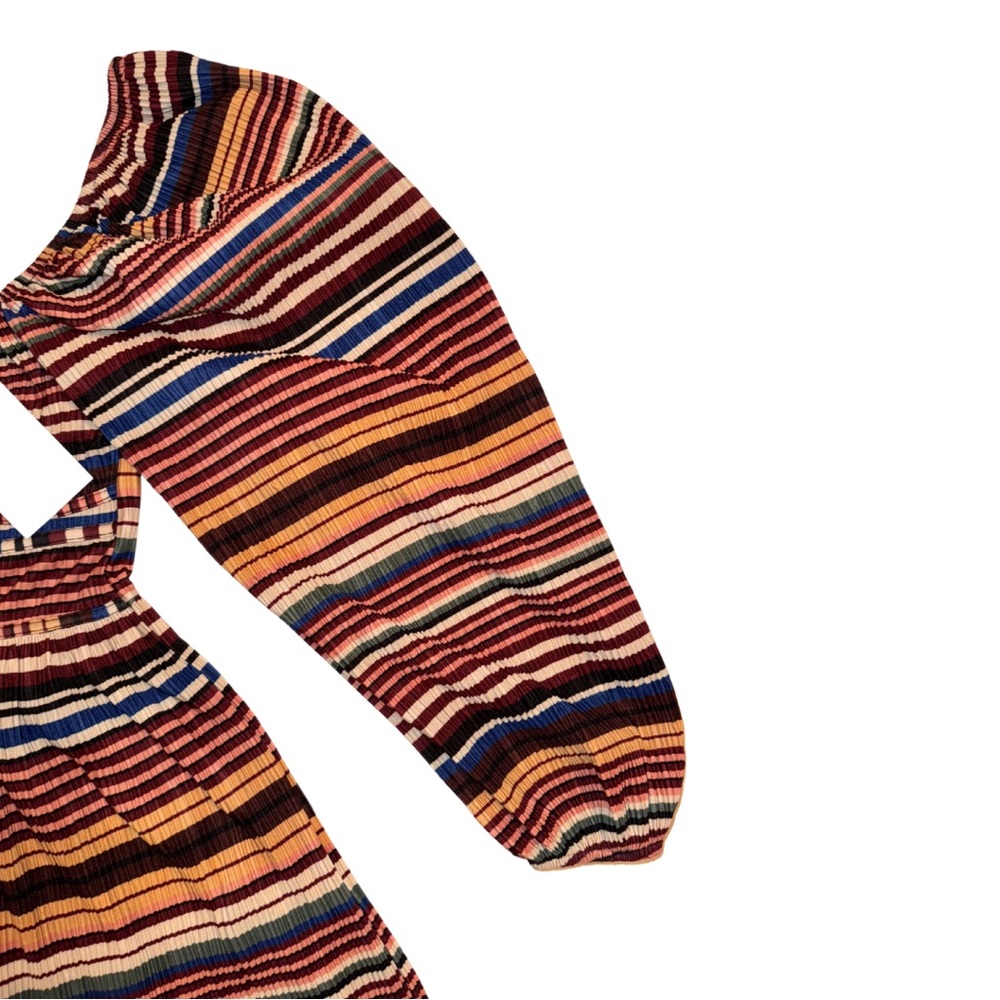 ZARA | NWT | Multi-Color Stripe On-Shoulder Puff Sleeve Corset Mini Dress Medium - Picture 4 of 5